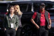 Kai Trump and Tiger Woods arrive at the 2025 Genesis Invitational (Image via Getty/Michael Owens)